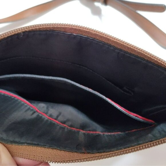 Tommy Hilfiger Brown Faux Leather & Monogram Crossbody Bag, Tan Taupe Purse - Picture 7 of 8